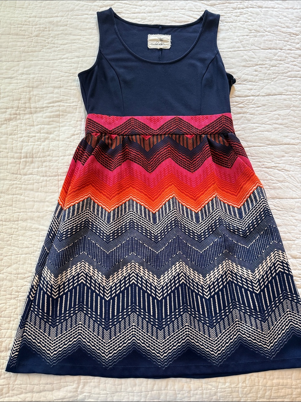 Talula Navy Tank Dress with Pink and Orange Chevron Waistband